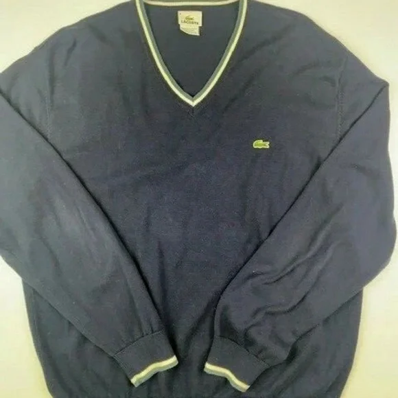 LACOSTE Mens V Neck Cotton Pullover Sweater Size 6 Navy - Picture 2 of 8